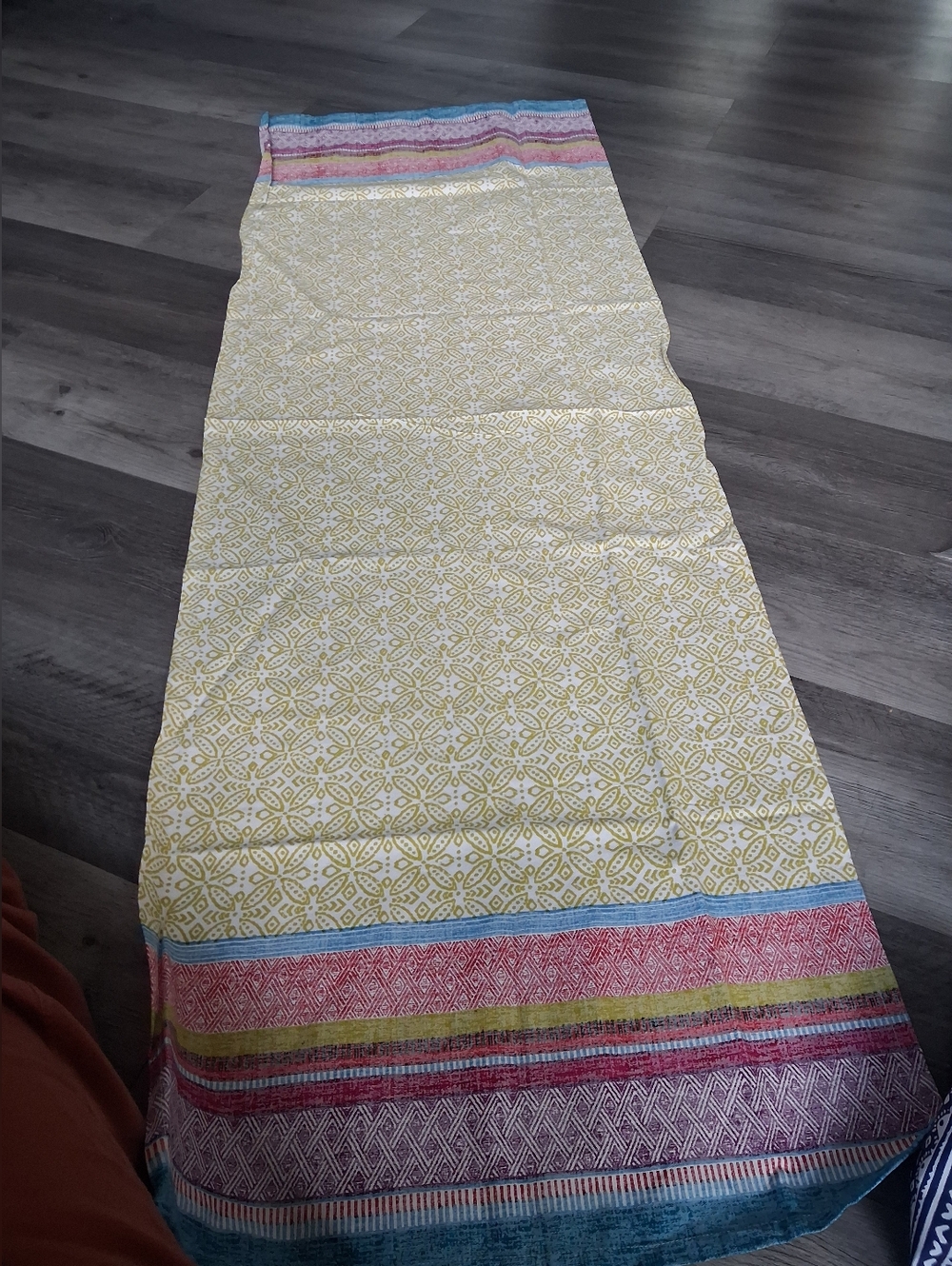 Striped Multicolor Cotton Table Runners,with  Yellow Geometric Body